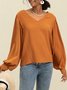 Gelb Baumwollmischung V-Ausschnitt Unifarben Langarm Blusen & Shirts