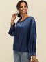 Dunkelblau Lässig Paneeliert V-Ausschnitt Baumwollmischung Blusen & Shirts