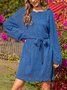Blau Baumwollmischung Rundhals Lässig A-Linien Kleider