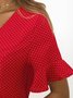 Rot V-Ausschnitt Retro Rüschenärmel Polka Dots Kleider