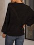 Schwarz Unifarben Baumwollmischung Langarm Lässig Pullover