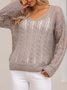 Grau V-Ausschnitt Baumwollmischung Langarm Unifarben Pullover