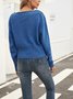Blau Paneeliert V-Ausschnitt Langarm Pullover
