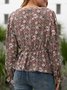Fuchsie Paneeliert V-Ausschnitt Baumwollmischung Langarm Blusen & Shirts