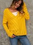 Gelb Paneeliert Baumwollmischung V-Ausschnitt Langarm Shirts & Blusen&Shirts