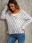 Grau Lässig Gestreift Baumwollmischung Shirts & Blusen&Shirts