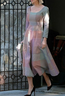 Langarm Kariertes Kleid mit Karree-Ausschnitt