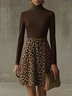 Urban Leopard Print Rollkragen Knielänge Kleid
