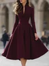 Elegant Unifarben V-Ausschnitt Midikleid